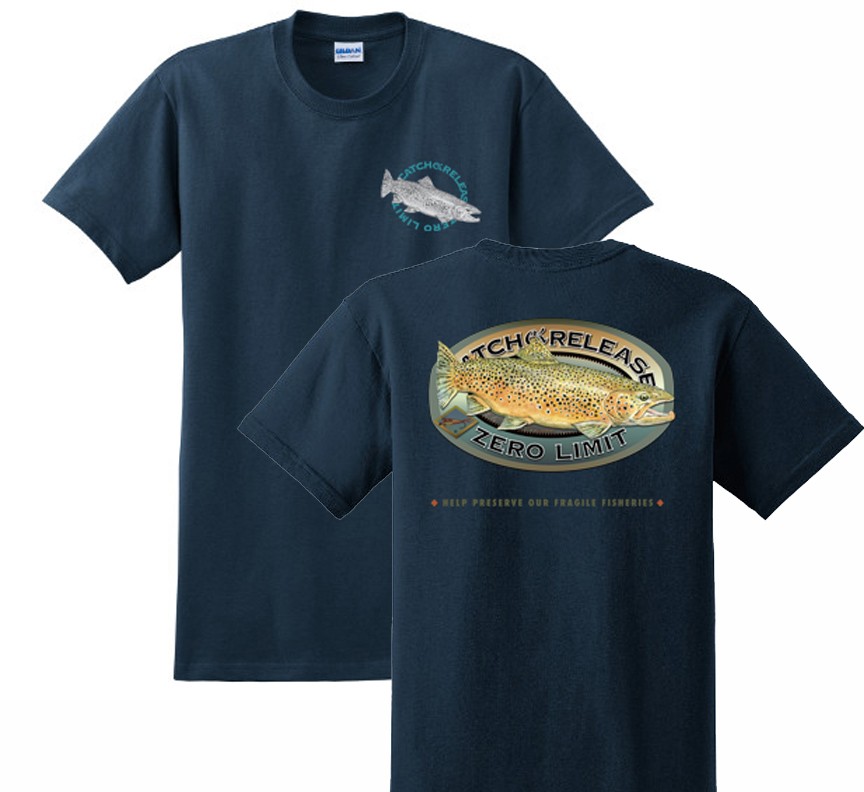 Zero Limit Catch & Release Fly Fishing Gear Green T-Shirt w Trout